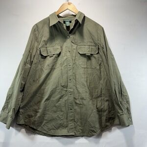 LRL Lauren Ralph Lauren Military Shirt Womens 1X Olive Green Button Up Utility